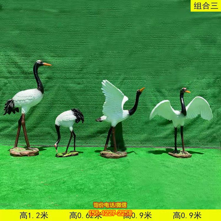 玻璃鋼仿真動物景觀擺件戶外景區(qū)仙鶴雕塑